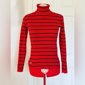 Lauren Ralph Lauren Red & Black Striped Ribbed Turtleneck Sweater Size S–M